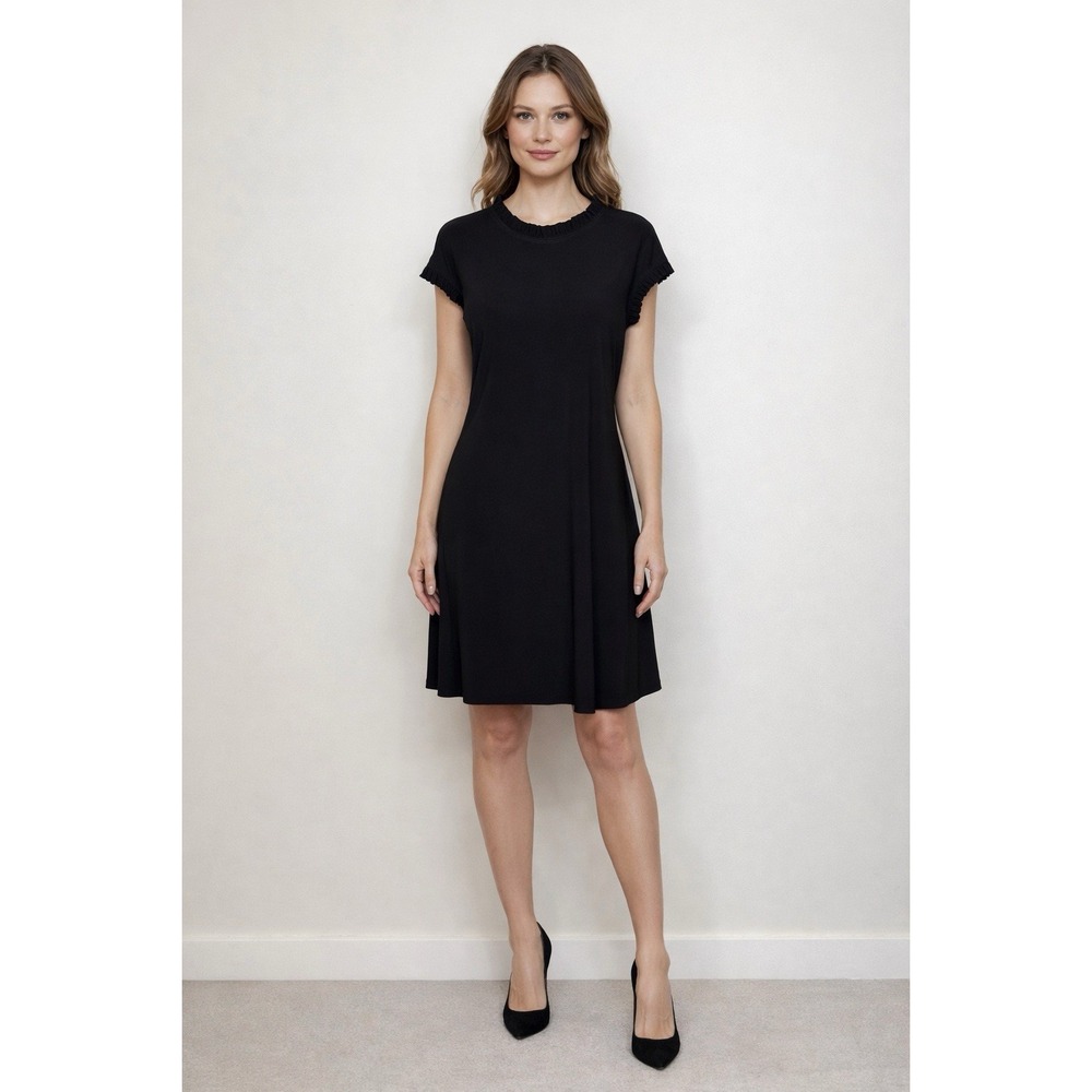 Vintage Nik and Nash Minimalistβ Ruffle Dress L Black Made in USA Old Money LBD